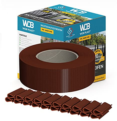 WDB Tiras de protección Visual de PVC Basic Line para Vallas de Doble Varilla – PVC para Valla de jardín y Valla de Doble Varilla – 47,5 mm × 35 MB + 20 Clips de fijación, rieles de sujeción