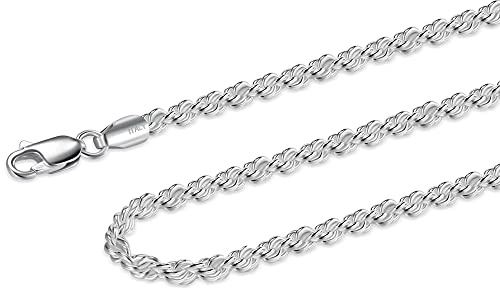 Waitsoul 925 Sterling Silver Rope Chain Lobster Clasp 2.5mm Silver Chain for Men Women Silver Necklace Chain 16-30 Inches(22)