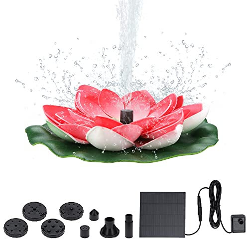 Skystuff Solar Fountain With 6 Nozzles, Garden Water Pump for Bird Bath, Pool and Decoration - 1.2W Lotus Design in Red