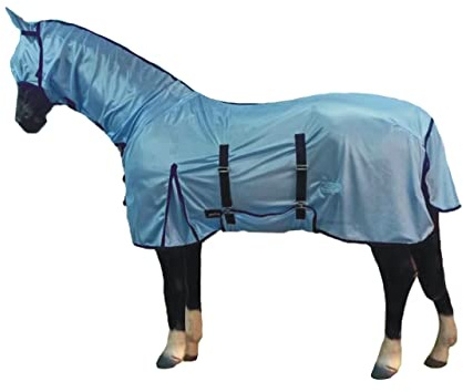 Horse Master Horse Combo Fly Rug - Lightweight Plain Sheet with Free Fly Mask & Tail Cover Protection - Equestrian Rug for Competition Riding Outdoors Yards Fields, BLUE, 125cm / 5’6 inch