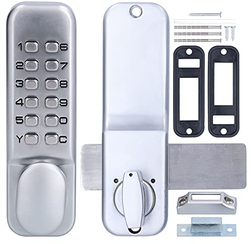 Cerradura Codigo Exterior, Cerradura Mecánica con Código Sin llave con Código Numérico Cerradura con Código de Seguridad Cerradura de Puerta Exterior, para Puerta de Entrada (Plata)