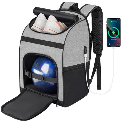 Ciihars Bowling-Rucksack, einzelne Bowlingballtasche mit Schuhtasche bis Größe 44, Bowling-Zubehör, Geschenke für Bowling-Liebhaber, Bowlingtasche mit gepolstertem Ballhalter (grau), groß