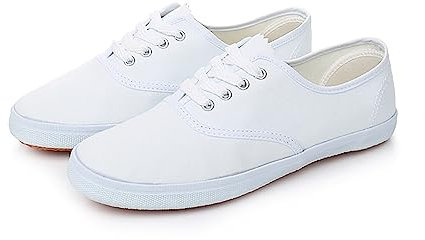 Baskets Basses en Toile pour Femme - Chaussures de Loisirs et Course en Tissu Léger - Blanc - Respirantes et Confortables