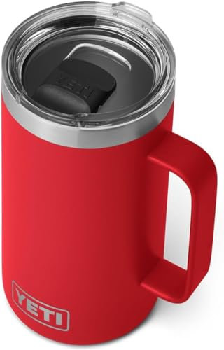 YETI Rambler Mug, Vacuum Insulated Stainless Steel Mug with Magslider Lid, Rescue Red, 24 oz (709 ml)