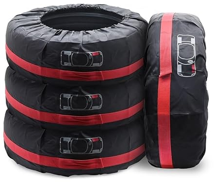 MKLHAVB Reifentasche 1/4PCS Auto Ersatz Reifen Abdeckung Fall Polyester Auto Rad Reifen Lagerung Taschen Fahrzeug Reifen Zubehör Staub-Beweis Schutz Styling ReifentüTen(4pcs Red 16-20 inch)