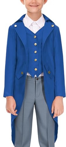 BesserBay Halloween Kids Gothic Medieval Renaissance Steampunk Outfit Vintage Pirate Frock Coat Blue 10 Years