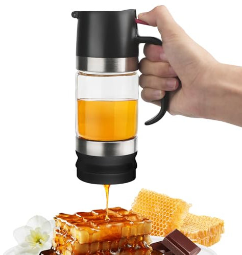 YIYOBEATFO Glass Honey Dispenser,10 OZ Honey Pot with Handle,No Drip Honey Container Jar,Maple Syrup Dispenser,Ideal for Honey and Syrup,Black base