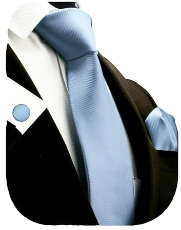 Gusleson 3.15（8cm） Solid Color Necktie and Pocket Square Cufflinks Sets For Men + Gift Box