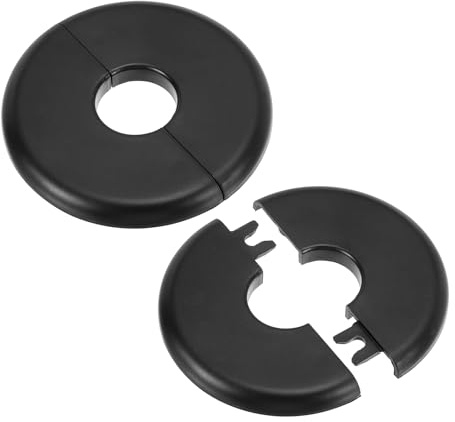 PATIKIL Vägg delad fläns 23,5 mm (0,93 tum), 2 st ABS runda självhäftande täckbricka platta spännen vattenrörsskydd för kök badrum arm rör kran dekoration, svart
