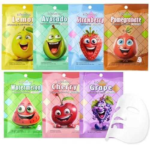 7 Stück Gesichtsmasken mit Hyaluronsäure und Vitamin C, Fruchtextrakt Gesichtsmaske Frauen,Gesichtsmaske Kinder,Tuchmasken Gesicht Hydratisieren-Teenager Mädchen Geschenke
