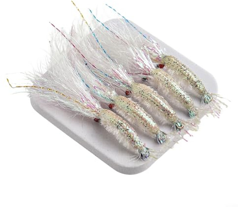 Set di 5 esche da pesca a mosca con ami per gamberetti d'acqua salata per pesca alla trota di mare, spigola e salmone (4#)