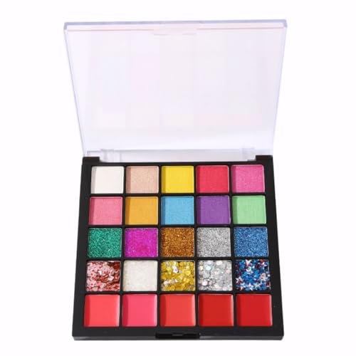 KARLOR children's makeup palette, 25 colors face paint, 10 matte eye shadows 5 shimmer 5 glitter sequins 5 lip gloss, for face eye lip make-up carnival Halloween theater