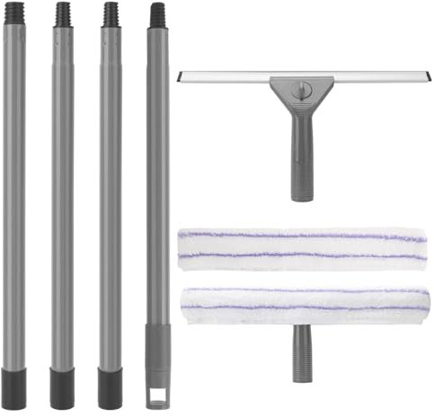 Window Cleaning Equipment, Home Windshield Cleaning Tools,with 155 CM Long Handle,Silicon Squeegee and Microfiber Window Scrubber for Shower Door Glass Mirror Car Window Cleaning
