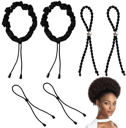 6 PCS Afro Hair Bands, Adjustable Hair Ties for Afro, Black Elastic Scrunchie Dreadlock Accessories for Women Girls Thick Hair Curly Hair Bun Ponytail