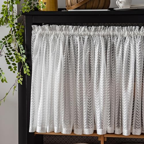 DECAKE Cortinas de Cocina de Lino de Varios Niveles, Cortas, Opacas, para Ventanas pequeñas, para sobrelavabo, baño, sótano, Media Ventana, lavadero, Estilo rústico. (Tamaño: 1,5 x 0,4 m,