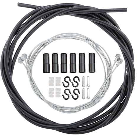 EUZUXU Fahrrad Bremszuge Set, Bremszug Set für Fahrrad, für Fahrrad-Vorderradbremse und Hinterradbremse, Handbremsseil Endkappen, S-Haken, für Mountainbike Rennrad Fahrrad-Schwarz