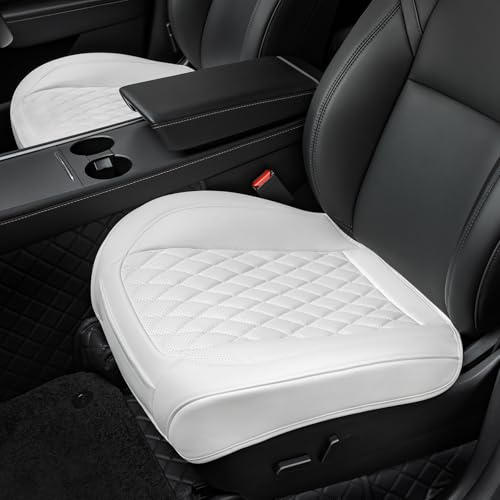 GEZHOUBA 2PCS Front Bottom Seat Covers Fit for Tesla Model Y/3, Breathable Luxury Leather Car Seat Cover Anti-Slip Full-Wrap Protector Compatible with 2025 2024 Model Y/3 (White)