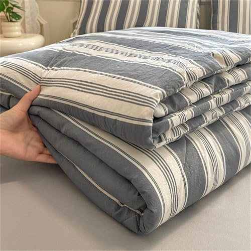 Odot Couette sans Housse Lavable 4,5 Tog, Couette Réversible Ete Legere et Fine - Douce et Confortable, Légère Respirante Couverture Quilting d'Été (Rayures Grises,200 * 230cm)