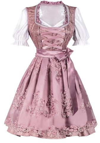 Duohropke Costume Dirndl midi 3 pièces pour femme avec chemisier, tablier, mode traditionnelle, robe traditionnelle Dirndl, grandes tailles, robe Dirndl, tenue de fête de la bière, costume de carnaval