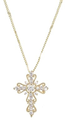 Jovialpixie Filigree Cross Necklace for Women, 14K Gold Plated