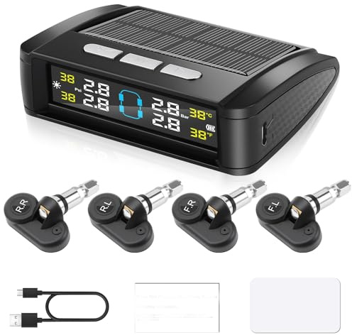 Avutrel tpms 0-6bar SystèMe De Surveillance De La Pression des Pneus avec Solaire USB Moniteurs 4 Capteur, 5 Modes Alarme, Voitures LKW RV Camper Camion Wohnwagen Intégré