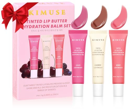 KIMUSE 3 Pack Tinted Lip Butter Hydration Balm, Tratamiento Hidratante para Labios con Ácido Hialurónico y Vitamina E, Bálsamo Labial Hidratante para Brillo e Hidratación, Fórmula Vegana