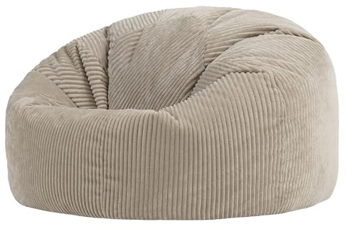 icon Kingston Cord Large Bean Bag, Beige, XXL Adult Bean Bag Chair with Filling Included, Comfy Chair, Living Room Furniture, Bedroom Furniture