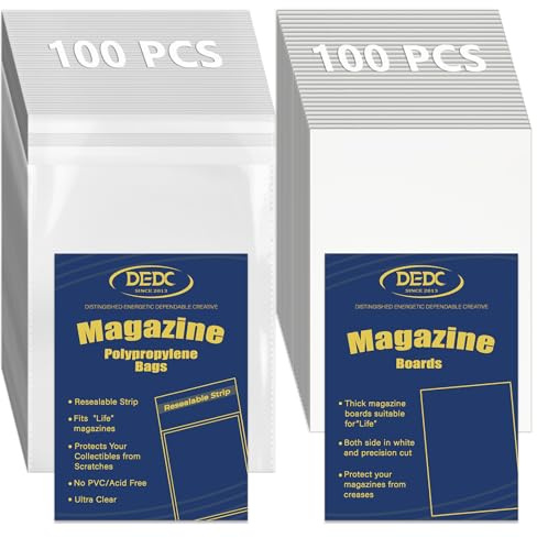 100 Pcs Magazine & Comic Book Protector Sleeves with 100 Backing Boards - Full Archival Set, Acid-Free Plastic Sleeves & Hard Boards for Collectors (28x36cm)
