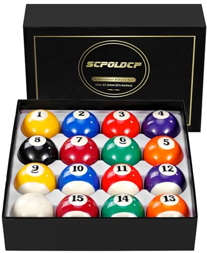 Scpoloco Pool Balls Billiard Set – 16 Regulation Billiard Balls for Pool Table, Pool Table Balls Set, Billiards Accessories for Home or Club Play
