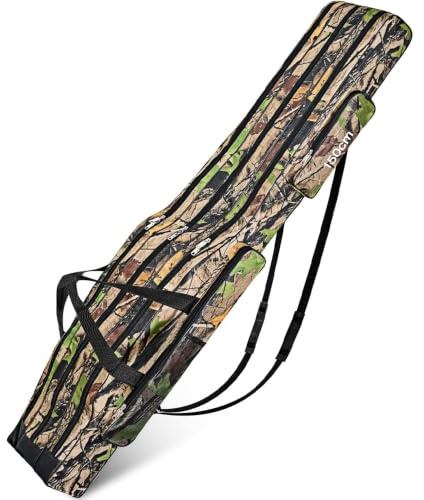 Jonuin Fishing Rod Bag, 150cm Foldable Portable Fishing Pole Bag, Fishing Pole Storage Bag with 3 Layers Waterproof Oxford, Fishing Rod Case for Fisherman (Yellow-Leaf Camouflage)