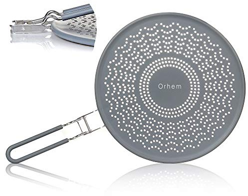 11 Silicone Splatter Screen Pan Cover with Folding Handle, Heat Insulation Cooling Mat, Strainer, Drain Board, Oil Splash Guard for Frying Pan