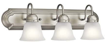 Kichler 24 3-Light Vanity Bath Light in Brushed Nickel, Modern Bathroom Light with Clear Satin Etched Glass, (24 W x 8 H), 5337NIS
