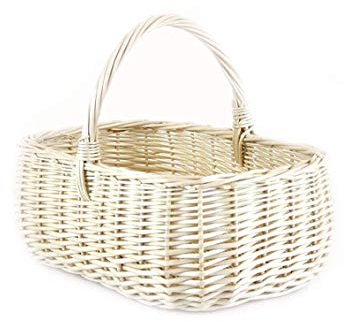 MyBer® Korb Weidenkorb Einkaufskorb Picknickkorb 33/23/13cm (27cm mit Henkel). Stabiler Tragekorb aus Weide Vollweide weiß K12-014-W