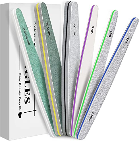 MORGLES Emery Boards Professional Grit Nail File Pack for Acrylic/Natural/Gel Nails (100/150/180/220/240/280/1000/4000 Grit)