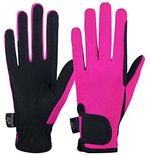 AFE Damen Reithandschuhe Track Fabric Handschuhe Kunstleder Reitsport Schwarz Stretch Stoff Rosa Lila Lila (Pink, Medium)