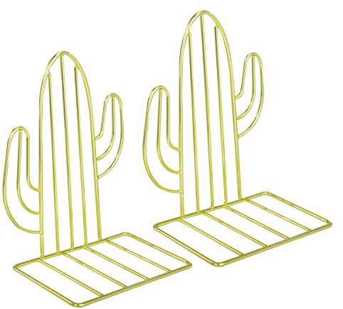 Fermalibri in Metallo, Reggilibri da Mensola Cactus, Moda Antiscivolo Supporto Porta per Libri, Riviste, CD, Film su Scaffali Ufficio, Scuola, Biblioteca, Casa, Studenti Regalo 2 Pezzi (Oro)