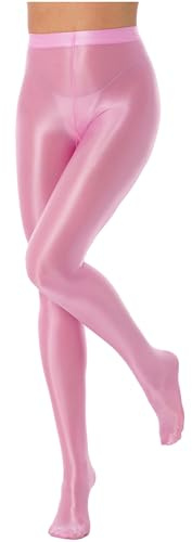 TiaoBug Collant Sexy Femme Brillant Legging Soirée Cocktail Bal Club Respirant Sous-vêtements de Nuit Bas de Pyjamas Collant de Pole Dance Danse Ballet M-XL A Rose XL