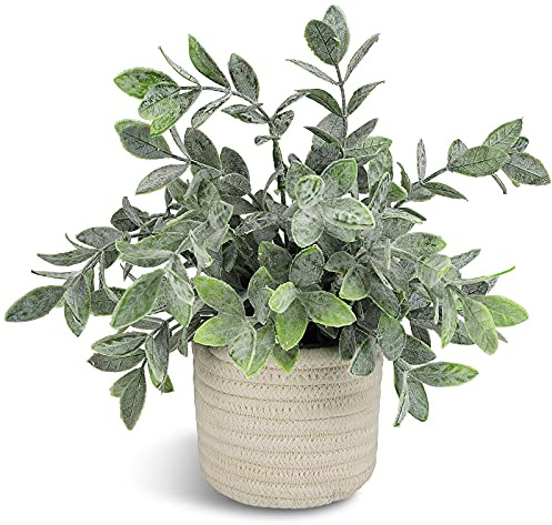Hopewood Faux Plants, Small Fake Plant for Bathroom, Decorative Artificial Plants for Farmhouse Desk Shelf Decor with A Weave Basket (9.8inch)