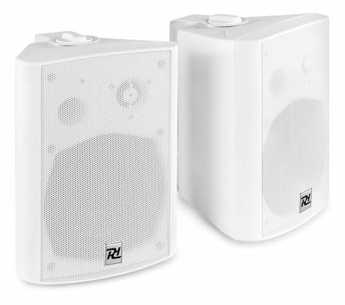 Power Dynamics DS65MW Aktivlautsprecher Bluetooth Outdoor, 125 Watt, Wetterfeste Lautsprecher Boxen mit USB-MP3, AUX & Mikrofon Anschluss, Wandlautsprecher für Garten, Terrasse, Schule, Büro - Weiß