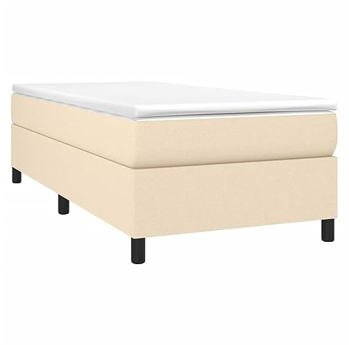 vidaXL Boxspring-sängram gräddvit 100x200 cm tyg, enkelsäng, säng, säng ram, enkelsängar, sängar, säng ramar, resårmadrass, resårmadrasser, pocketersårmadrass