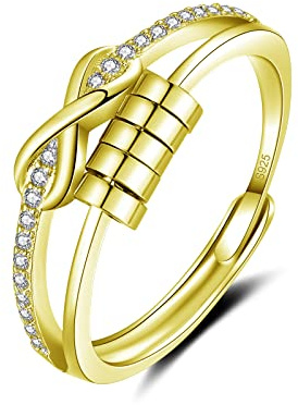 Deyanse Ångestring, 925 sterling silver anti-stressring, pärlspinner ångest ringar för kvinnor kvinnor, ångestring, silver, justerbara ringar, öppen justerbar spinner fidgetring anti-stress ring, Sten