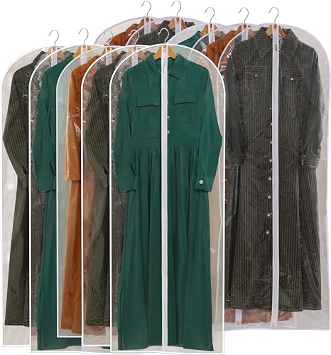 Perber All Clear Garment Bags for Hanging Clothes, 60 Dress Bags for Gowns Long, Plastic Dustproof Dress Garment Bag, Long Dress Bag with Zipper for gown, winter long coats, dance costume（10 Packs）