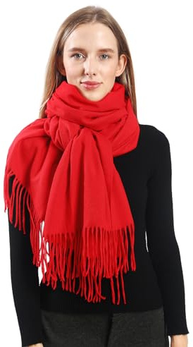 XYNAME Mjuk kashmirkänsla halsduk för kvinnor vinter varma halsdukar stor pashmina sjal för kväll bröllopsklänningar gåvor, Röd, 200cm Long