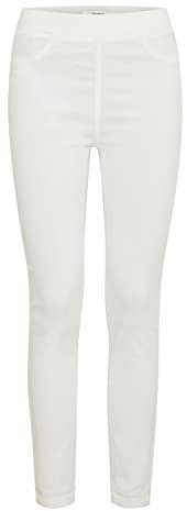 OXMO OXKeily Women's Jeggings Treggings Trousers Fabric Trousers with Elasticated Pockets Label Details Light Elastic Slim Fit, Optical White (110601), L