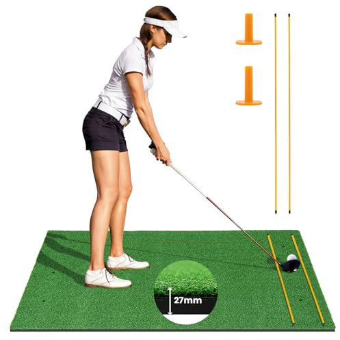 GOPLUS Golf Abschlagmatte, 152x92 cm / 152x117 cm Golf Übungsmatte mit 2 Ausrichtungsstäben & 2 Golf Tees, Golf Trainingsmatte für für Golfliebhaber & Anfänger, drinnen & draußen