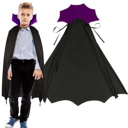 DKINY 80cm Cape Vampire Noire-Violet d'enfants Déguisement Carnaval Costume Halloween pour Garçon Fille Fête Costumée Épiphanie Cosplay Vampires Jeux Drôle