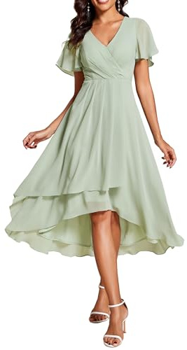 Ever-Pretty Vestidos de Invitada de Boda Elegantes Vestidos de Noche de Gasa Mujer Midi Cortos Vestidos de Novia Menta Verde 56