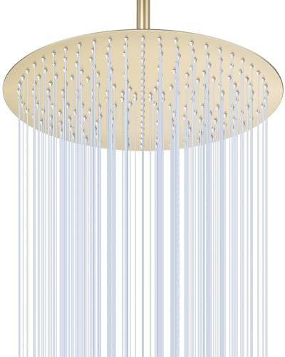 KINLIV Pommeau de douche rond doré brossé de 40,6 cm, entièrement en acier inoxydable 304, design ultra fin, douche à effet pluie complet avec 230 buses en silicone
