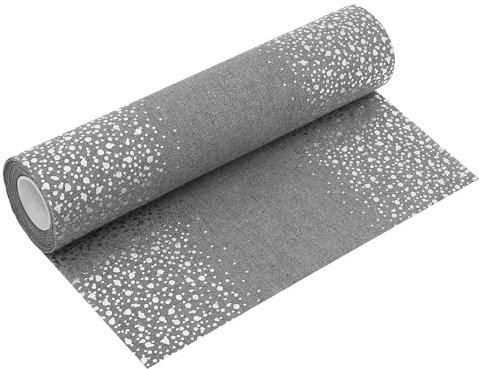 Tischläufer in Leinen-Optik Grau 5m – Festliche Tischdeko mit Silbernen Tupfen, 28 cm Breit – Perfekt für Weihnachten & Events