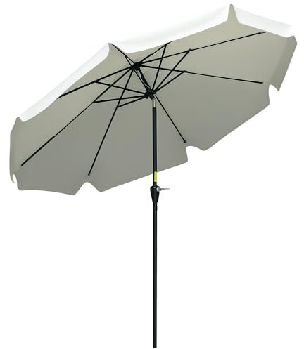 Outsunny Ombrellone da Giardino Ø2.7m Inclinabile a Manovella, Presa d'Aria e Bordo a Balze, UV50+, Ombrellone da Esterno a 8 Stecche in Alluminio e Poliestere, per Spiaggia Balcone Terrazzo, Crema